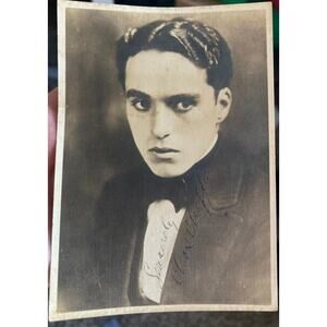 RARE Early Linen Charlie Chaplin Photo 5x7 Autograph Signed, Secretarial? READ!